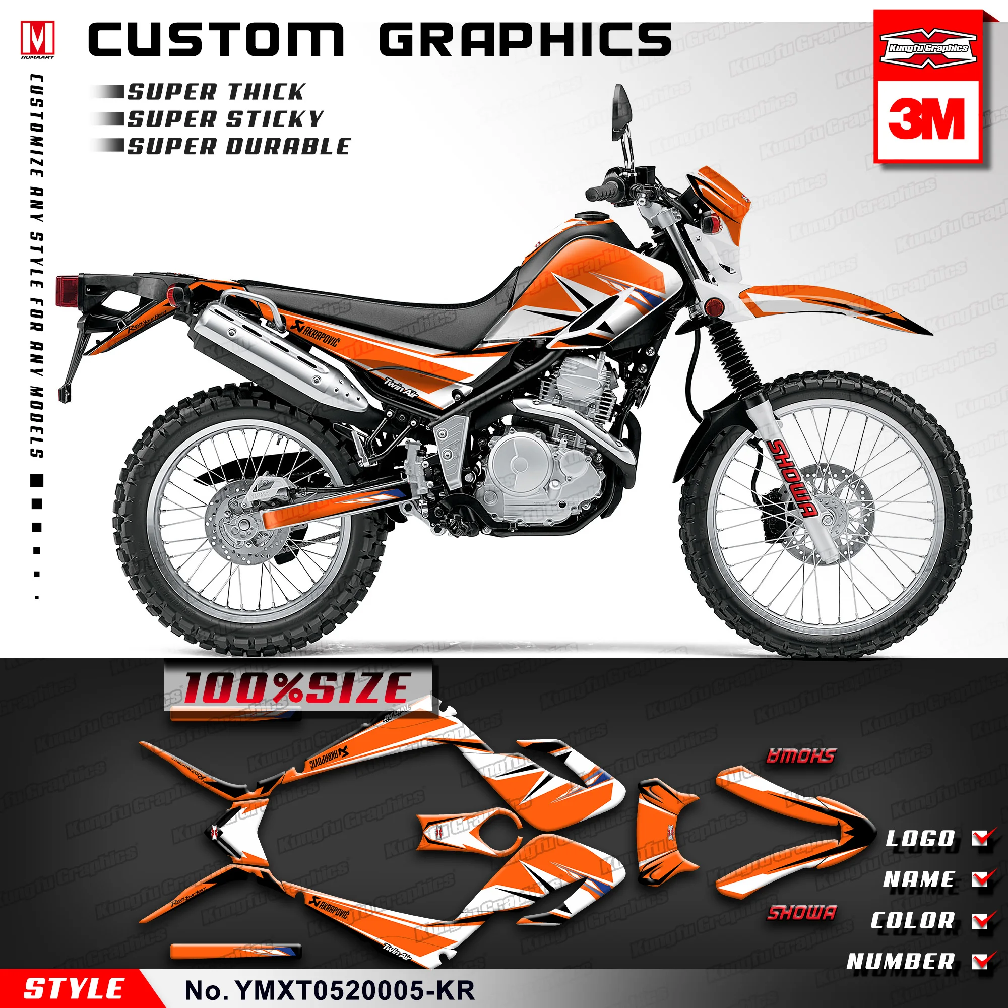 KUNGFU GRAPHICS Decal Sticker for Yamaha Serow XT250 05 06 07 08 09 10 11 12 13 14 15 16 17 18 19 20,YMXT0520005-KR