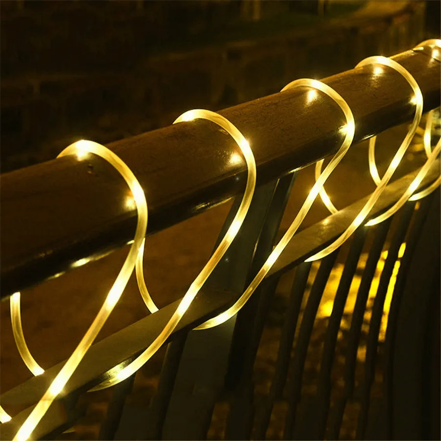 5/10/20/30M Christmas LED Tube Strip Light With Remote Outdoor Rope Fairy String Light AA Battery Garden Fence Tree Wrap Garland