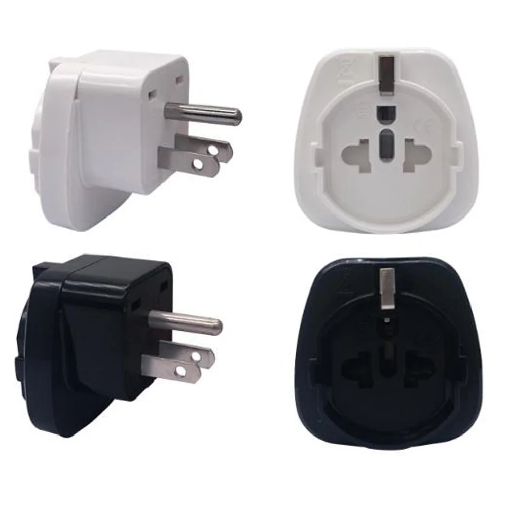 1PCS Black White Universal EU/US/AU to US Type B Travel Adapter Plug 10A 250V Grounded Power Plug Converter for USA/Canada/Japan