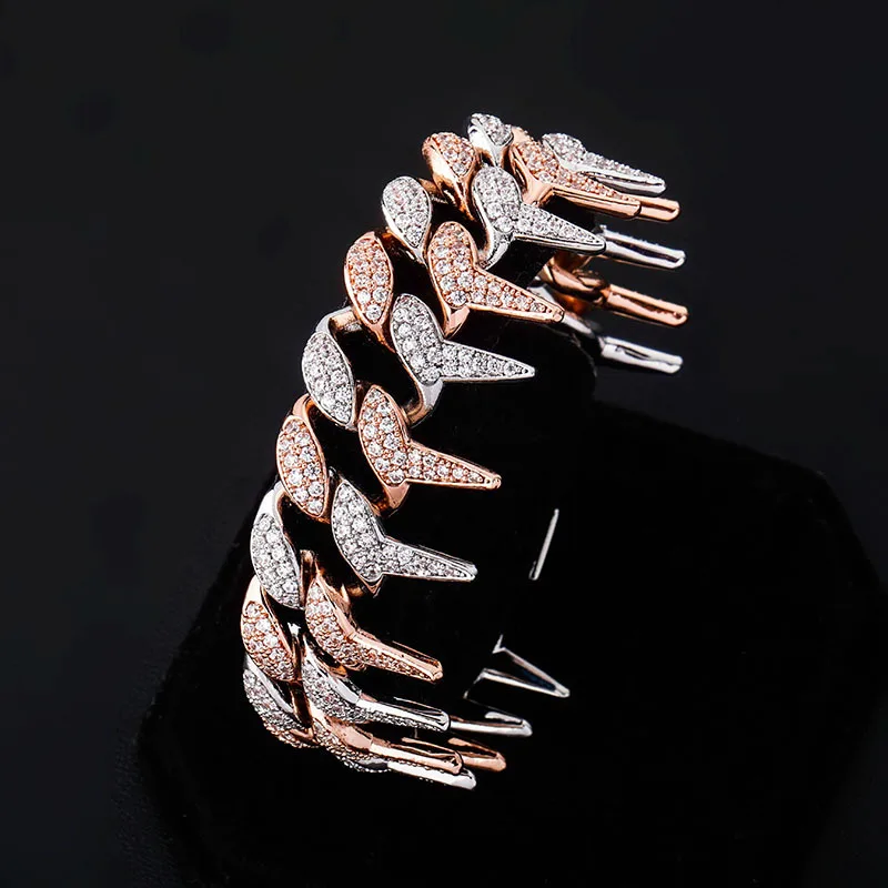 HIP Hop Jewelry Claw Setting AAA+ CZ Stone Solid Rivet Spike Thorns Cuban Miami Link Chain Bracelets Bangles for Men Rapper Gift