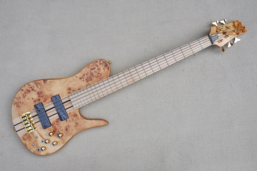 5 Strings ASH Body Electric Bass Guitar With Active Pickups,Gold Hardware,Neck Through Body,Provide Customized Services