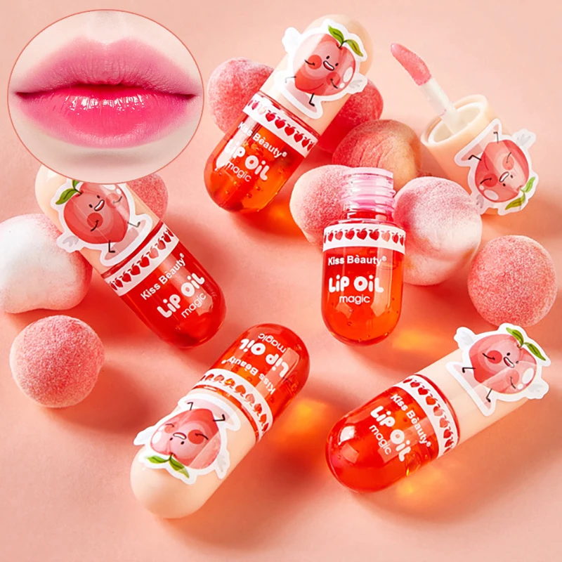 1pcs Temperature Color Changing Lip Gloss Moisturizing Hydrating Wet Peach Liquid Lipstick Mini Cute Makeup Lipgloss Cosmetics