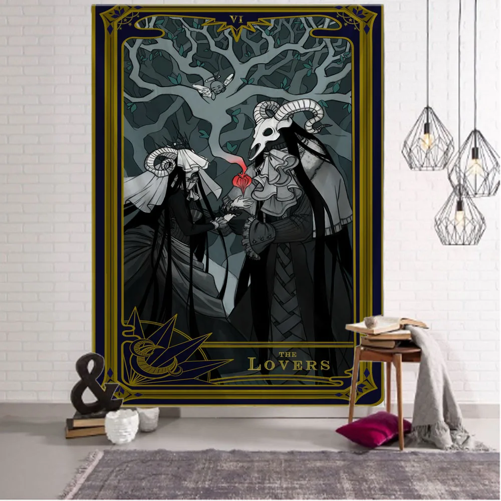 Tarot Card Divination Wall Tapestry Art Deco Blanket Curtain Hanging in Bedroom Living Room Decoration Mysterious Boho Style