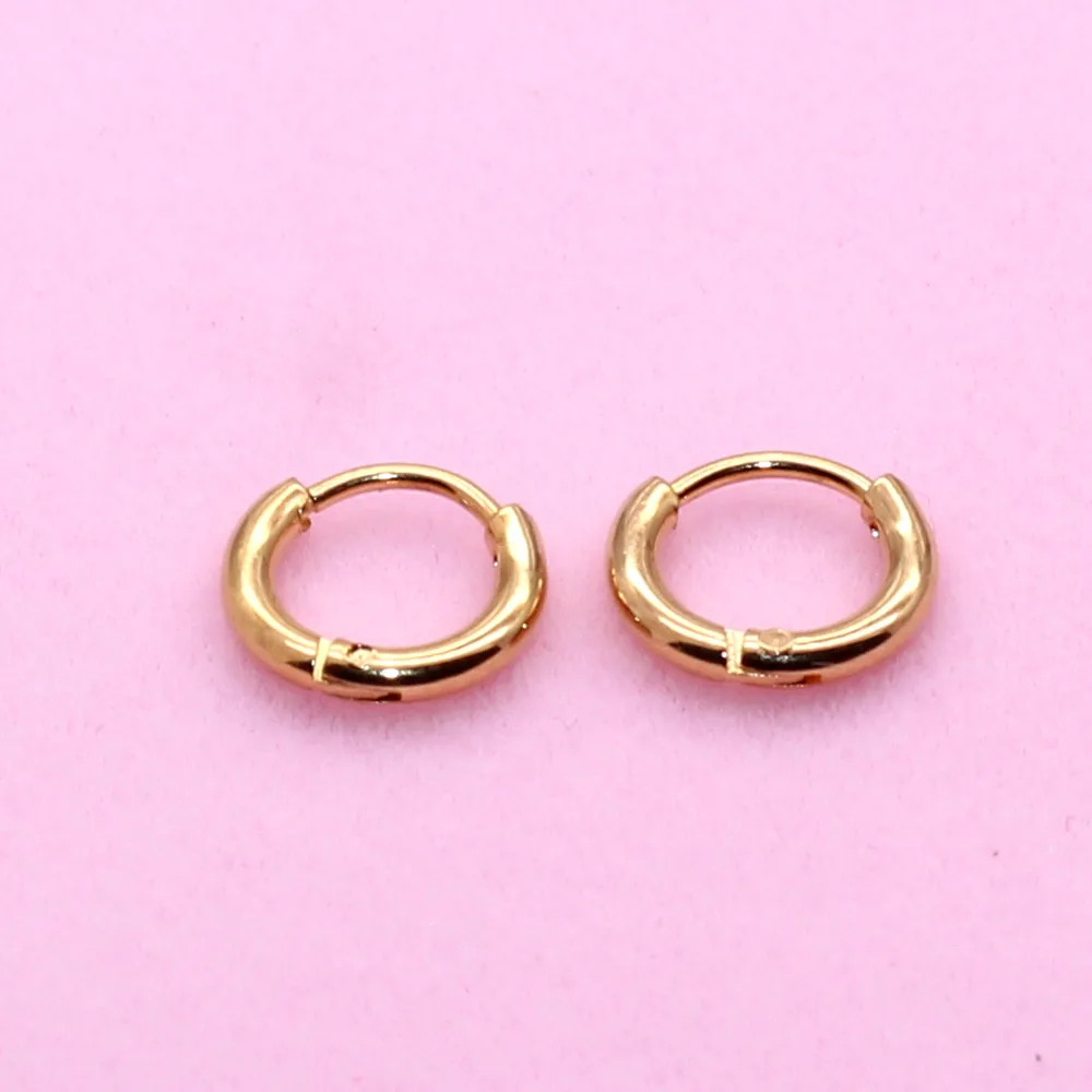 Gold-color IP Plating 316 Stainless Steel Round Small Size 6mm Hoop Earrings No Fade Allergy Free Classical Brief Style