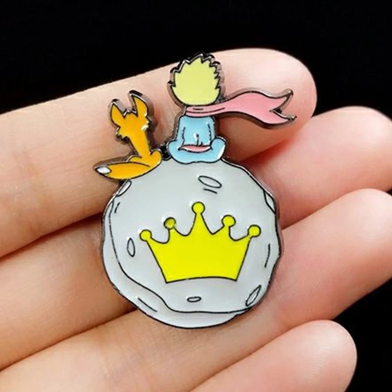 Little prince metal brooch cartoon cute fox anti-glare pin buckle men and women sweater accessories backpack decoration badge