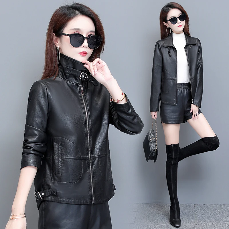 2020 neue Herbst Frauen Pu Leder Jacke Mädchen Kurze Mantel Weibliche Schwarz Punk Bomber Faux Leder Outwear Blazer dame frühling tops