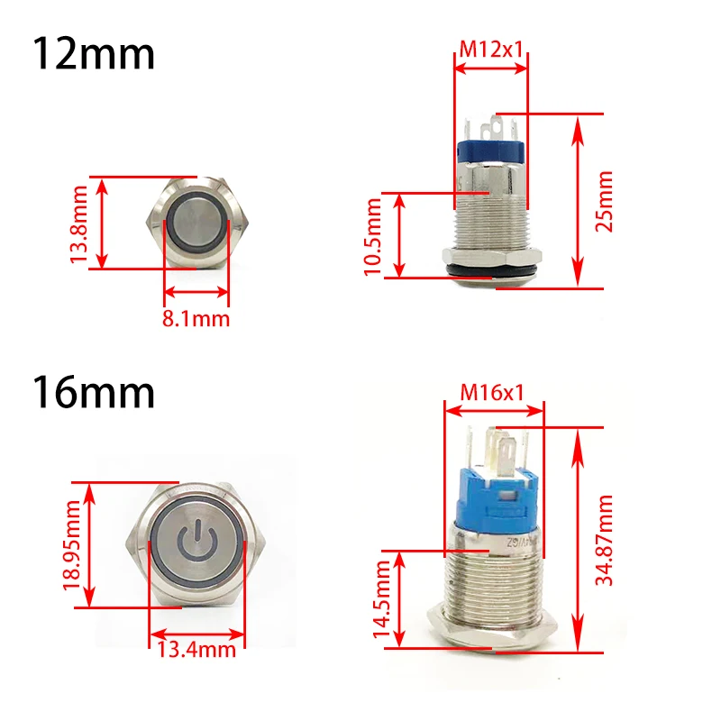 Push Button Start Stop Power Switch Metal LED Light 5 12 220 V MM Without Fixation Backlit Connected Electrical Outlets On Off