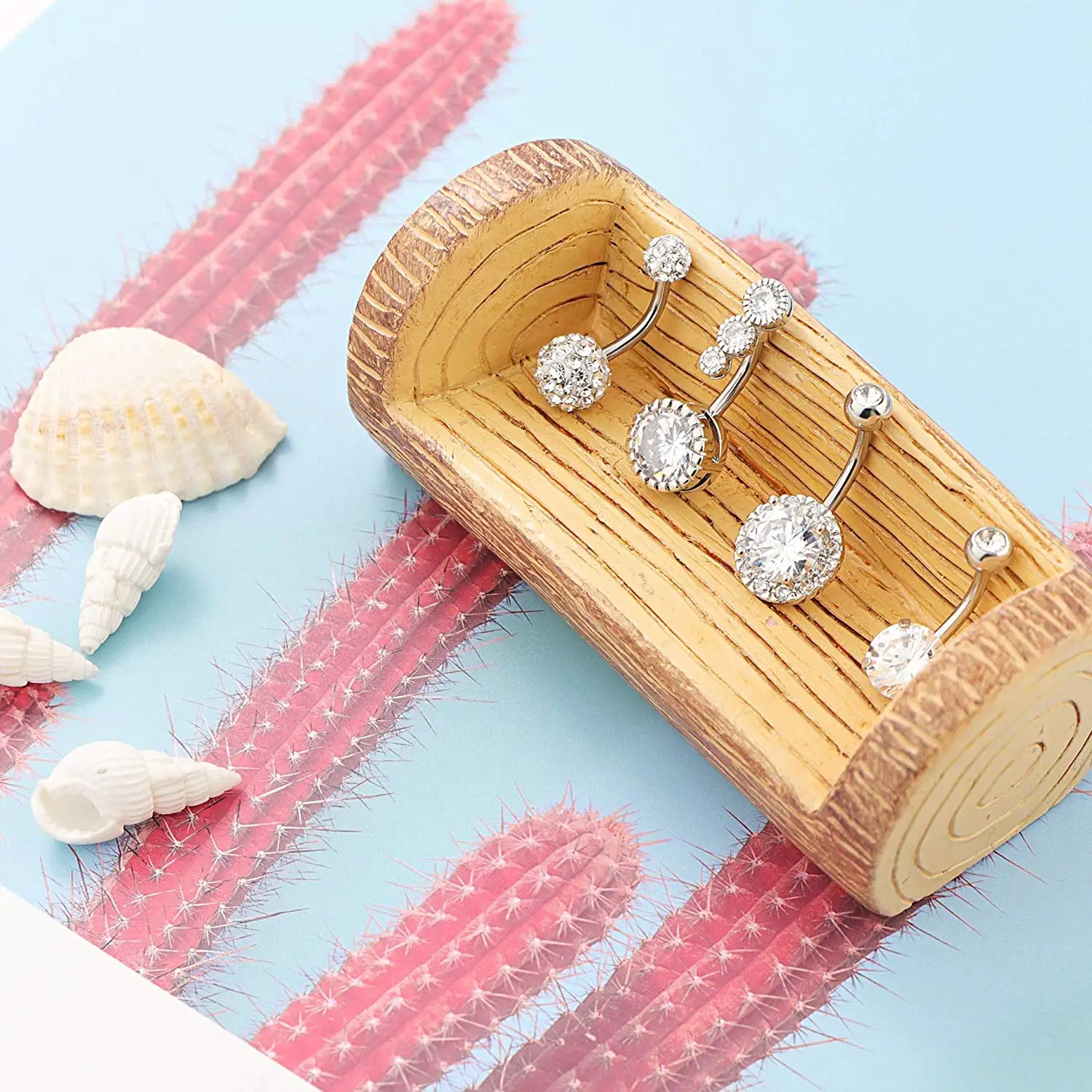 14G Double Round Cubic Zirconia Oreille 4 Crystal CZs Belly Button Rings 316L Surgical Steel Belly Piercing Woman Body Jewelry