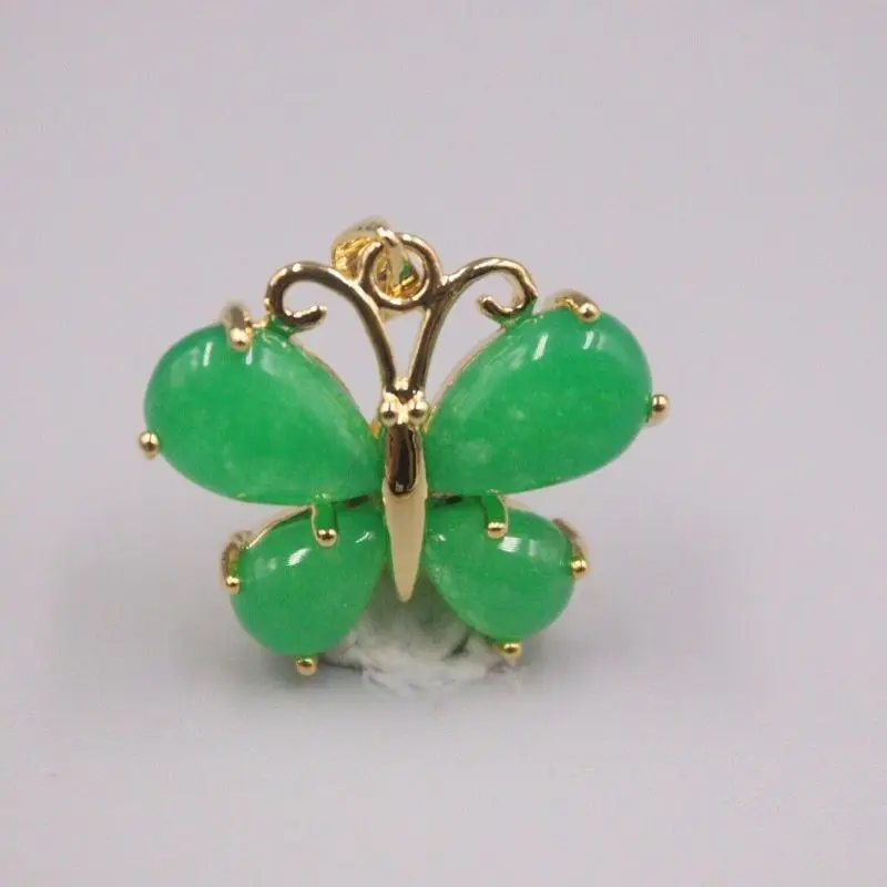 

New 18K GP with Green Jade Butterfly-Shape Pendant 25mm H Best Gift