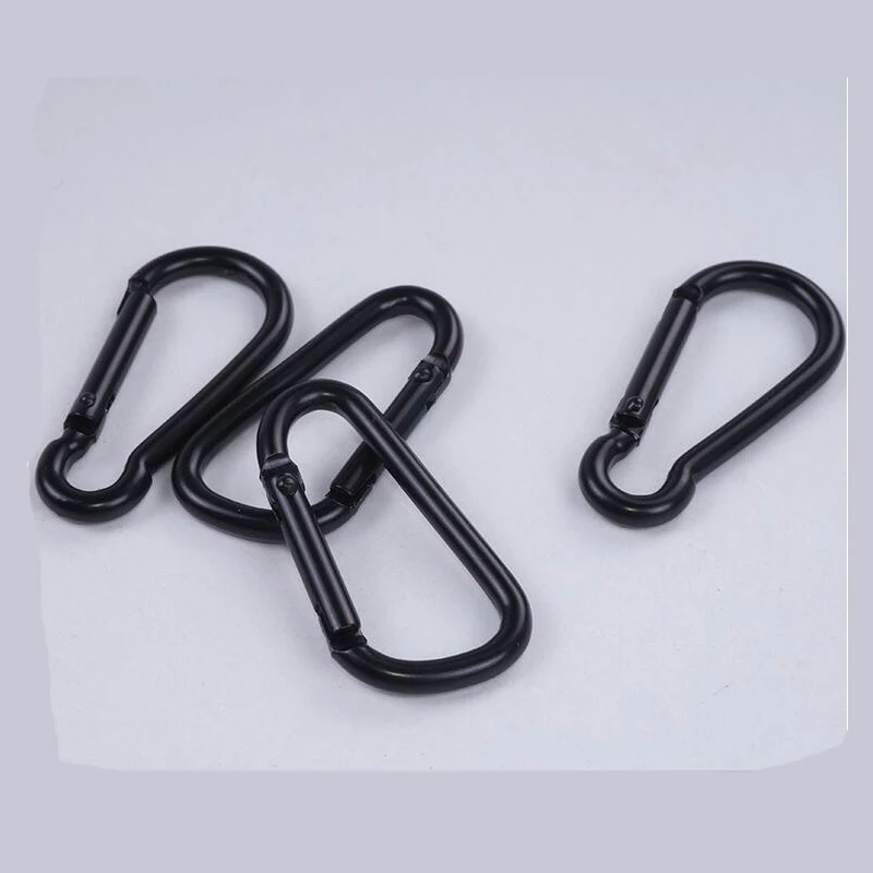 5 PCS Carabiner Black Mini Spring Snap Hook Steel Clip Link Buckle 5x2.4cm Locking Hook Keychain Clip for Camping Hiking