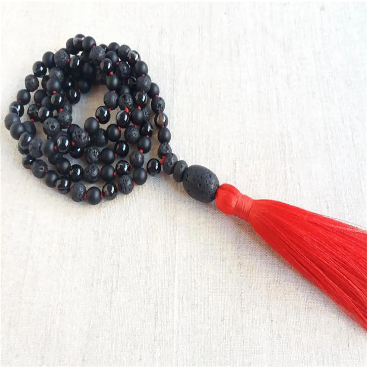 8mm Natural Lava Stone 108 Beads Tassels Necklace Spirituality Yoga  Meditation Buddhism Handcrafted Pray Prayer Bless Cuff Mala