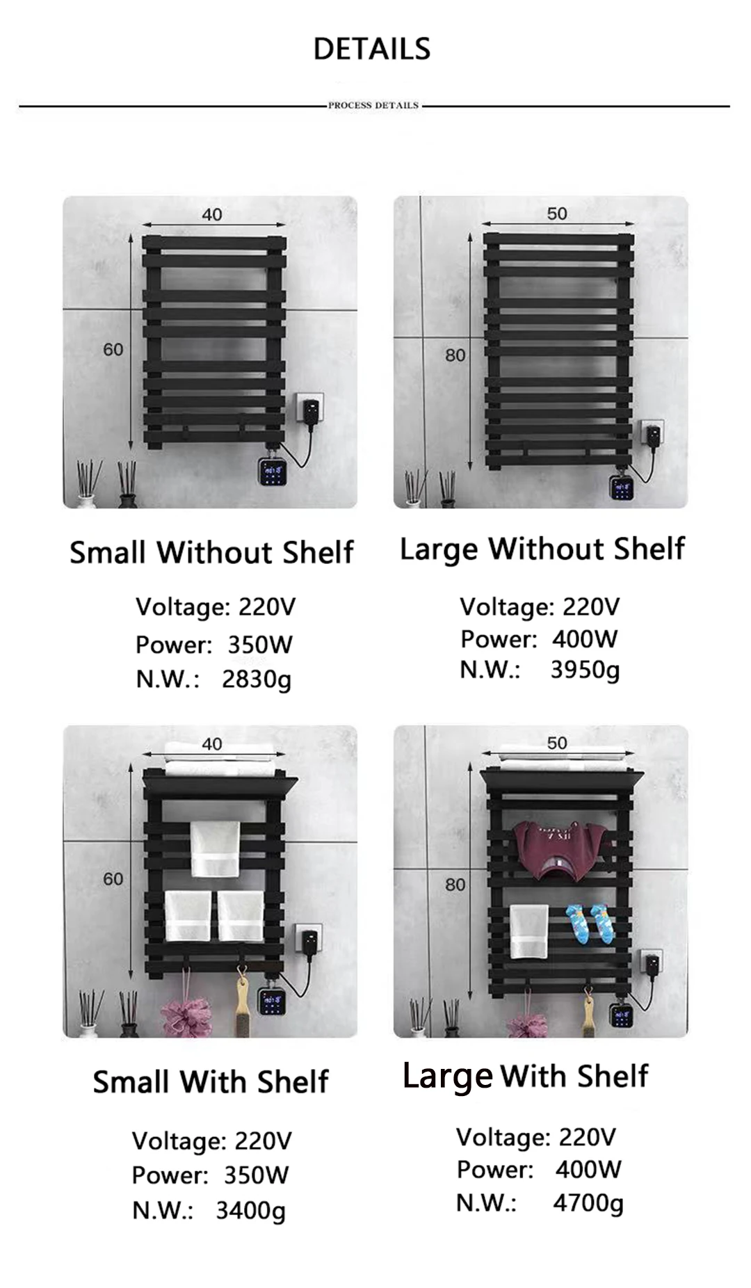 Inteligente Elétrica Toalha Secador, Wall Mounted Espaço Alumínio Rack, mais quente, Trilho aquecido, Acessório do banheiro