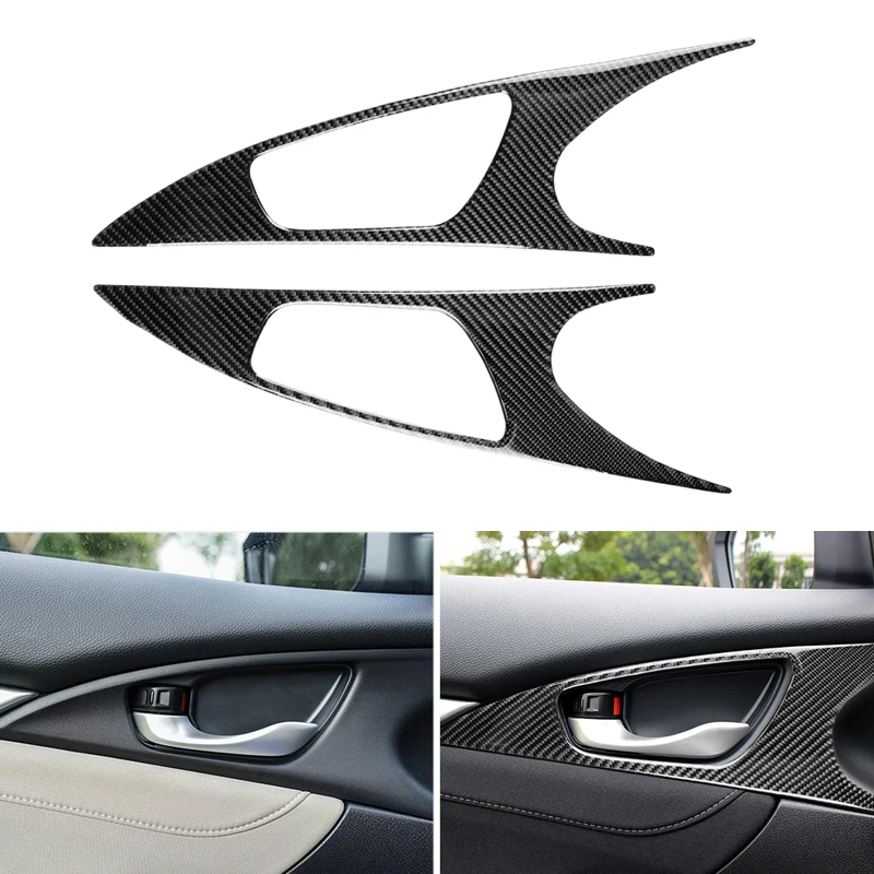 Car Styling Real Carbon Fiber Door Handle Panel Door Bowl Cover Trim For Honda Civic 10th Gen 2016 2017 2018 2019