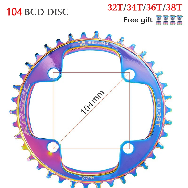 KRSEC Bicycle Sprocket 104 BCD MTB Chain Wheel 32T34T36T38T  Sprocket Mountain Bike Crankset Single Chainring MTB Bicycle Parts