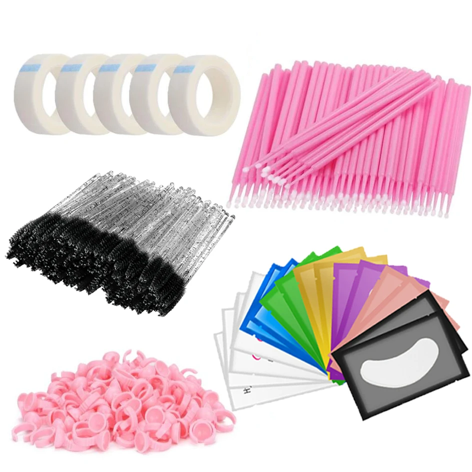 Eyelash Extension Kit Eye Pads Glue Ring Disposable Mascara Wands Eyelash brush SuppliesTape Cleaning Micro Applicator