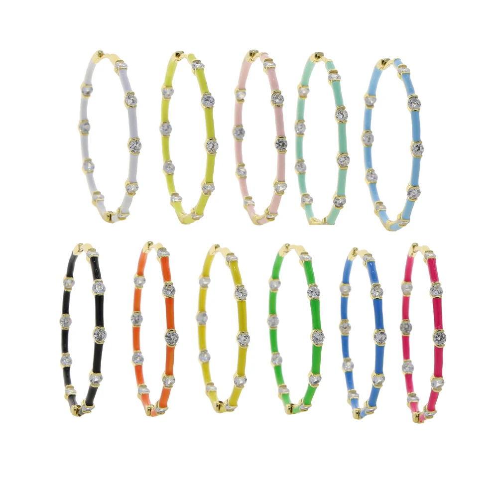 

Pastel Neon Enamel Colorful Jewelry Candy Color Band White Sparking Round CZ 40mm Big Hoop Earring