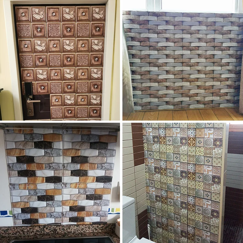 KPS 10Pcs/Lot 3D Wallpaper Stone Self-Adhesive Wall Stickers Pattern Waterproof Brick For Kitchen Living Room Home Decoration