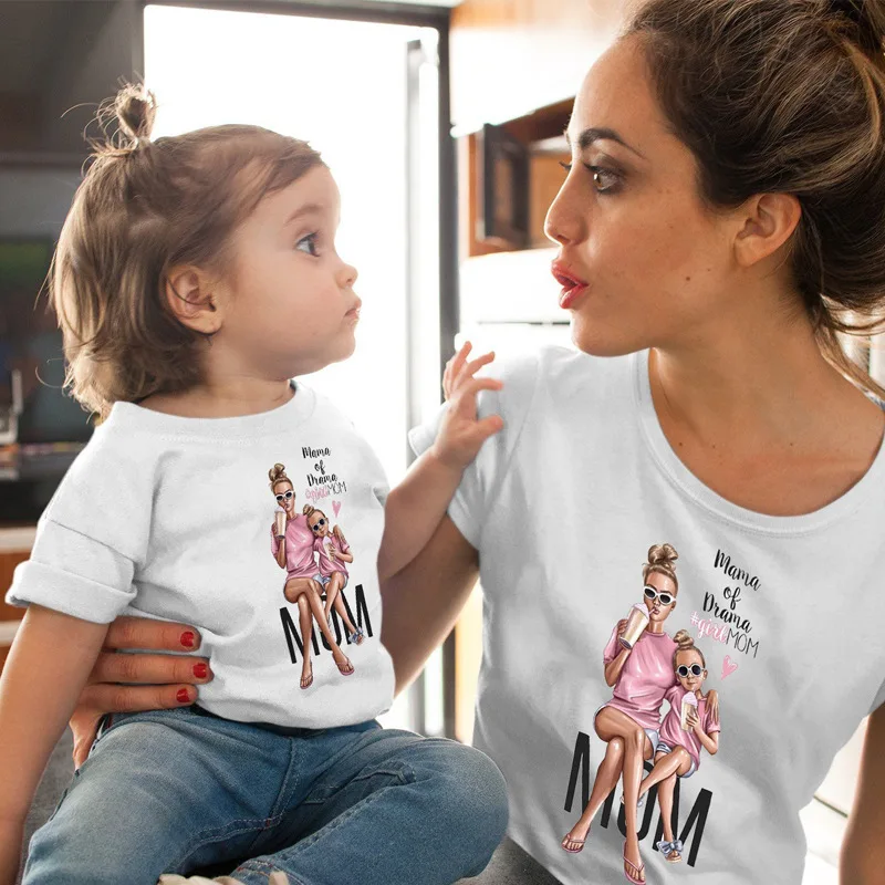 Funny Family Look Super Mom And Daughter Print Family Matching Clothes Outfits Women Kids T-shirt Mother\'s day Present Clothes