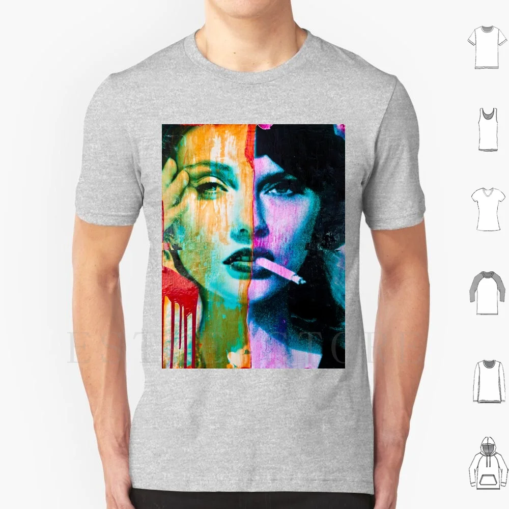Pretty Woman Smoking A Cigarette ( Street Art Style ) T Shirt Cotton Men DIY Print Anyes Galleani Anyesart Street Art Paint