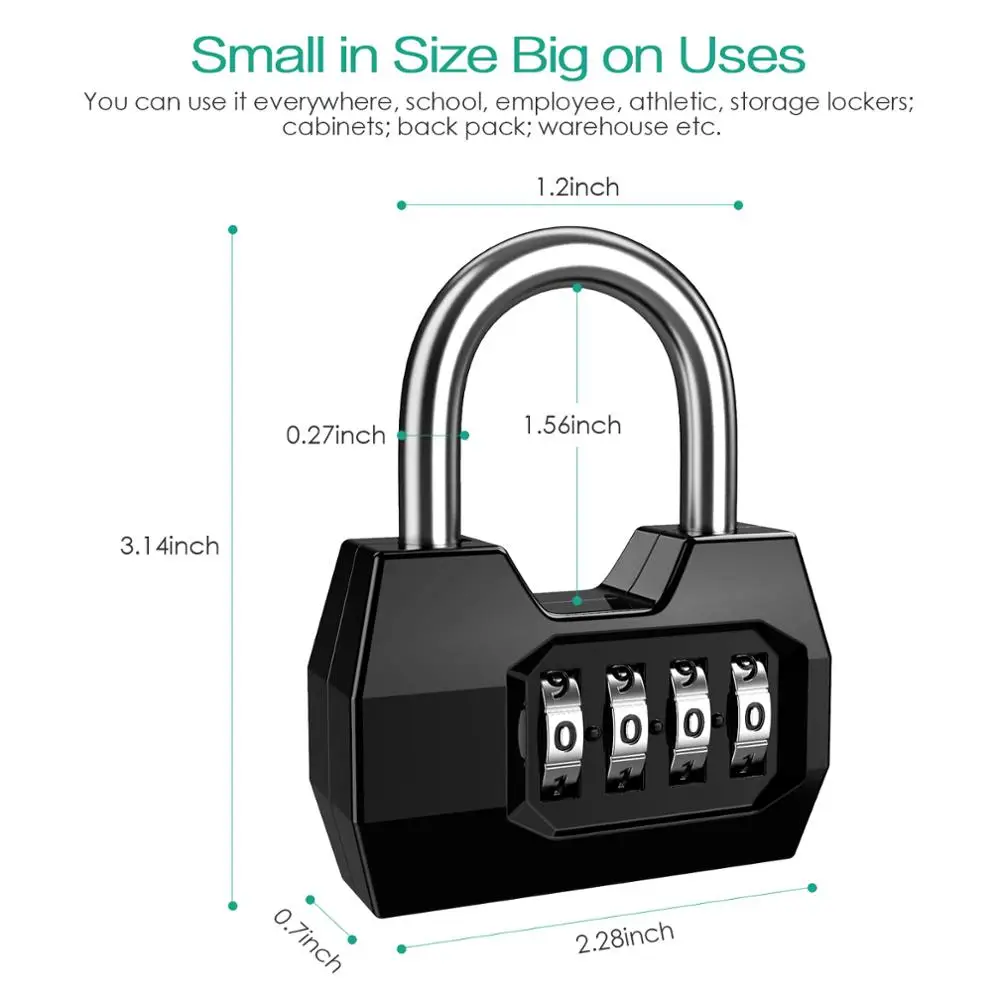 Portable 4 Dial Digit Combination Lock Weatherproof Protection Security Padlock Outdoor Gym Safely Code Lock Black