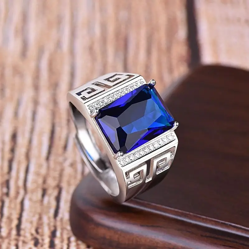 

Sterling silver inlaid sapphire men's open ring male