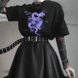 Chinese Style Harajuku vintage Purple dragon women T-shirt short sleeve Tees Tumblr clothes vegan Cotton gothic punk shirt