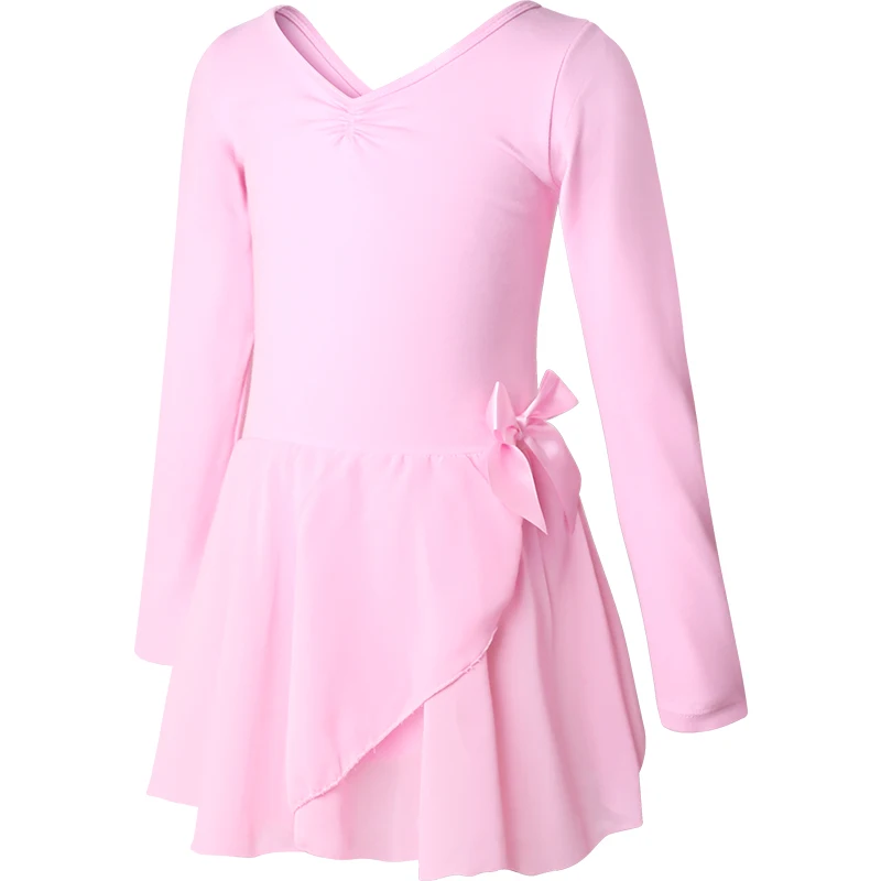 Kids Meisje Платье Ballet Gymnastiek Turnpakje Jurk Prestaties Lange/Korte Mouw Dans Turnpakje Dancewear Kleding Met Chiffon Tie