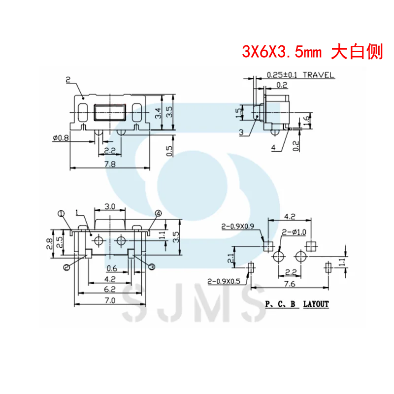 20pcs Side press micro Tact Switch Touch 3*6*3.5 mm 3x6x3.5mm SMD For MP3 MP4 Tablet PC Button Bluetooth Headset Remote Control