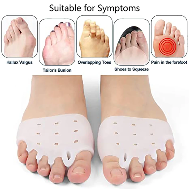 2pcs Foot Care Tool Silicone Forefoot Pads Toe Separator Cushions Hallux Valgus Correction Calluses Blisters Pain Relief Insole