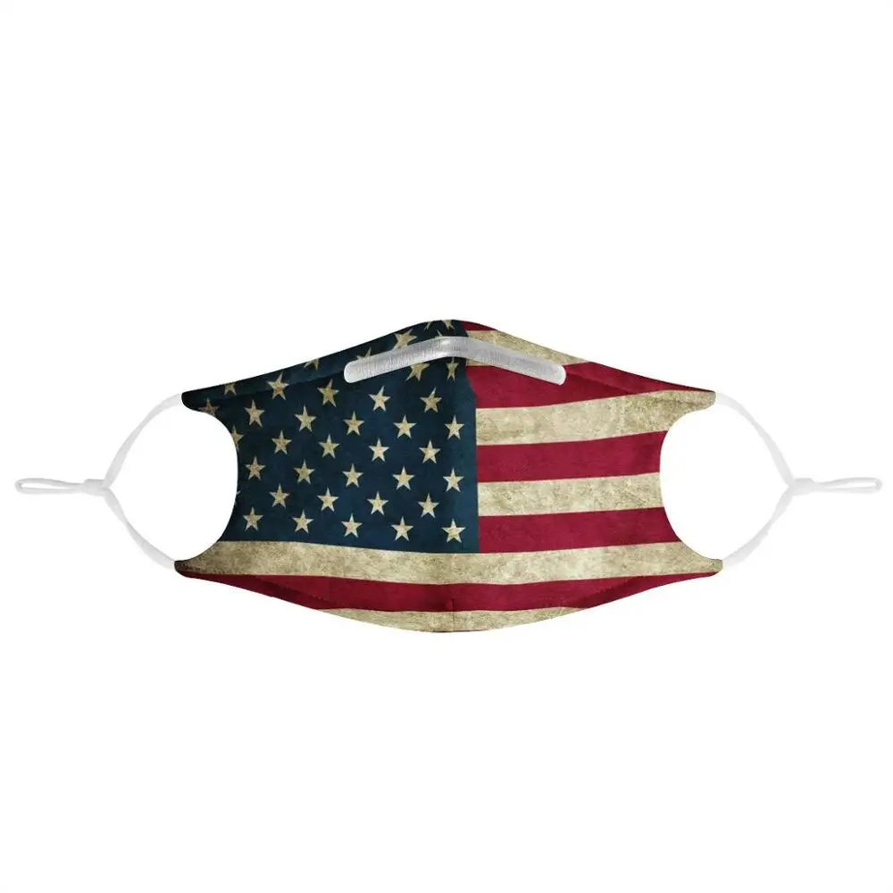 Nova moda bandeira americana padrão 4 pçs filtros máscaras de gás homens mulheres máscaras anti-poeira moda lavável reutilizável máscara facial 4 filtros