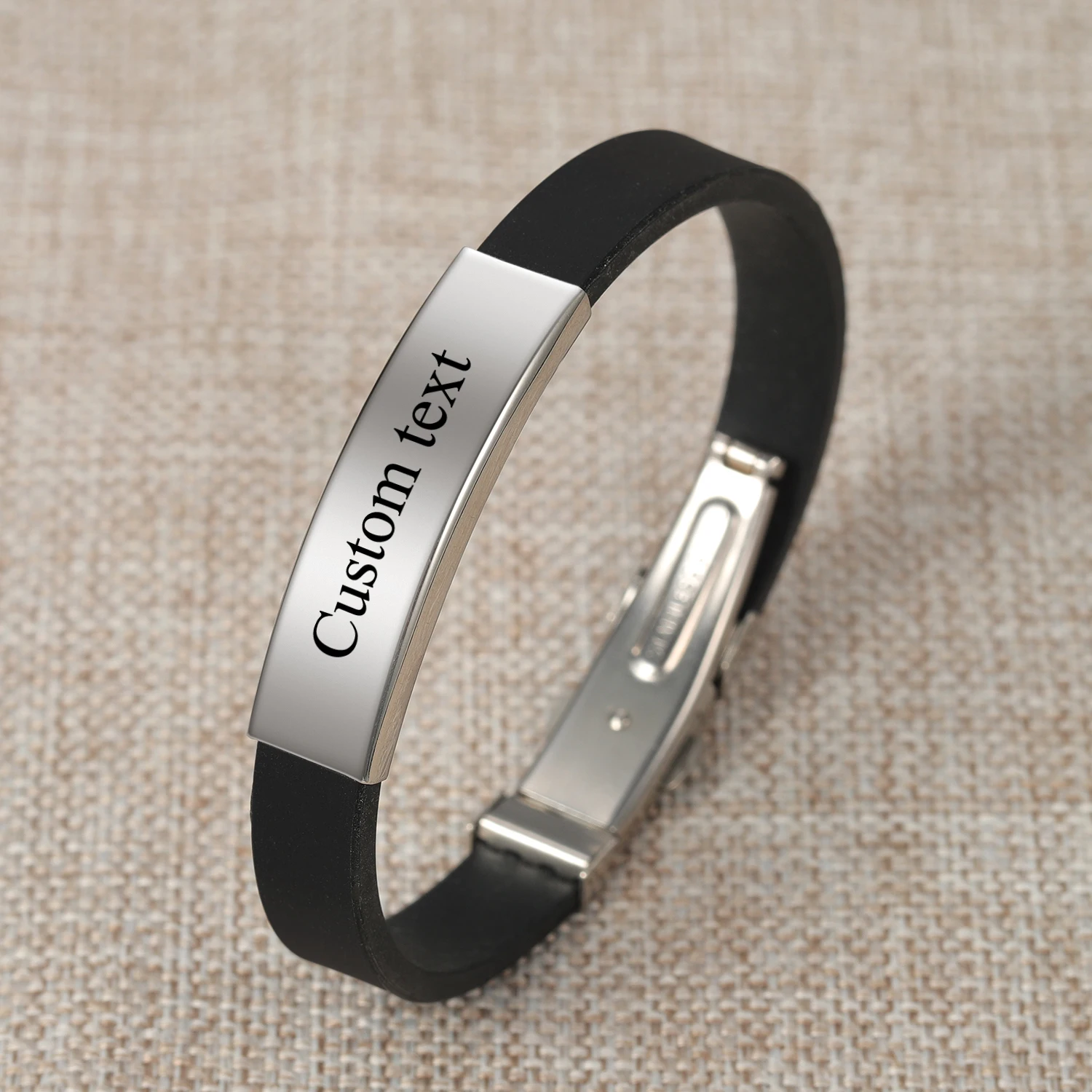 

Men's Stainless Steel Leather Bracelet Customizable Diy Engraving Casual Personalized Bracelet For Men Friends Gift Dad Gift