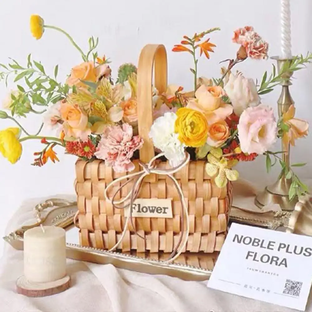 Handmade Woven Flower Baskets Portable Rattan Flower Container Holder Decorative Camping Picnic Storage Basket Home Organizer