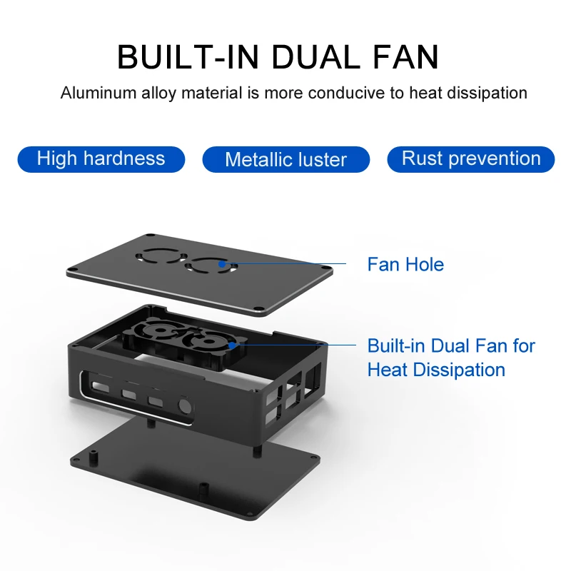 Raspberry Pi 4 Model B Variety of Interfaces Case Dual Fans Designed Shell for Raspberry Pi 4B