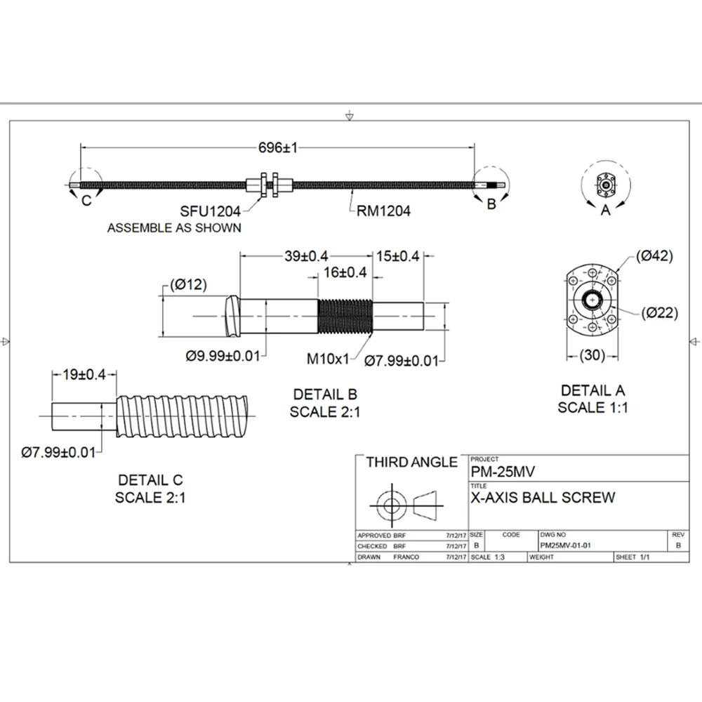 PM-25MV cnc conversion kit precision matthews SFU1204 DFU1605 ball screws machined as drawings For cnc milling machine updating