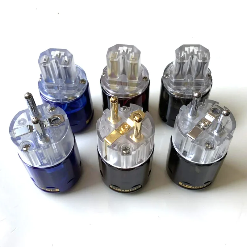 HIFI EU/Schuko Power Plug  Brass  Gold/Rhodium Plated Transparent IEC Connector P-004E P-037E P-079E  C-004 C-037