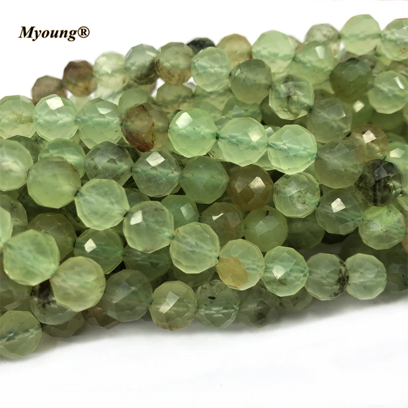 8MM 5Strands/Lot  Natural Faceted Green Prehnites Quartz Spacer Round Cutting Stone Beads For Jewelry DIY Making MY210515