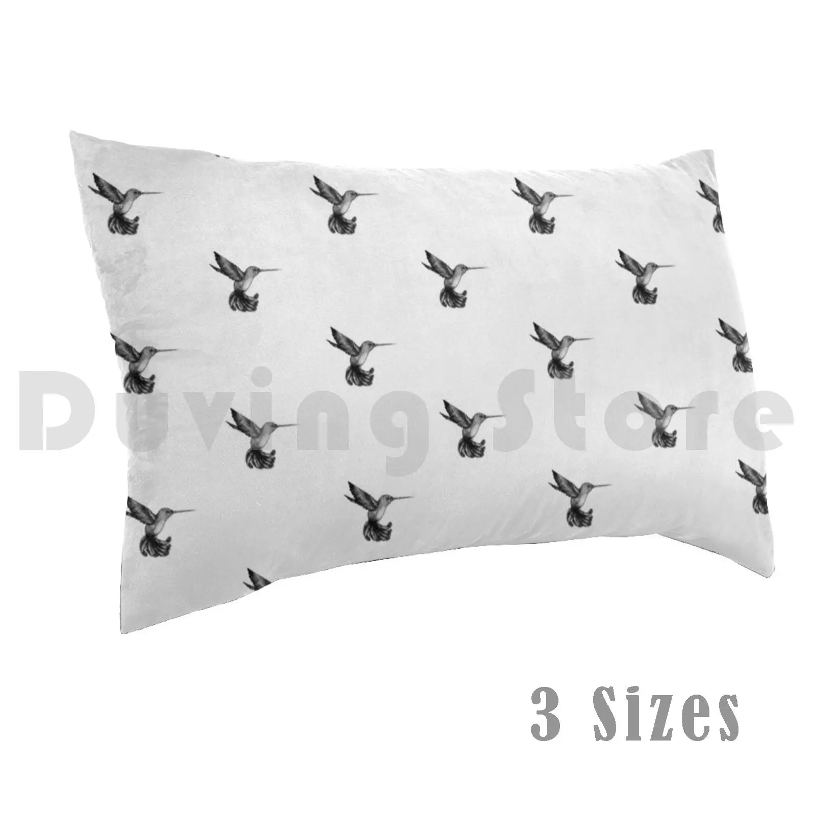 Black And White Hummingbird With Feather Detailing Pillow case 2479 Black White Bird Hummingbird