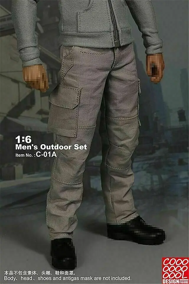 1:6 Scale Gray Overalls Tactical Pants with Belt Fit 12'' HT Male Soldier Action Figure Body Dolls Toys