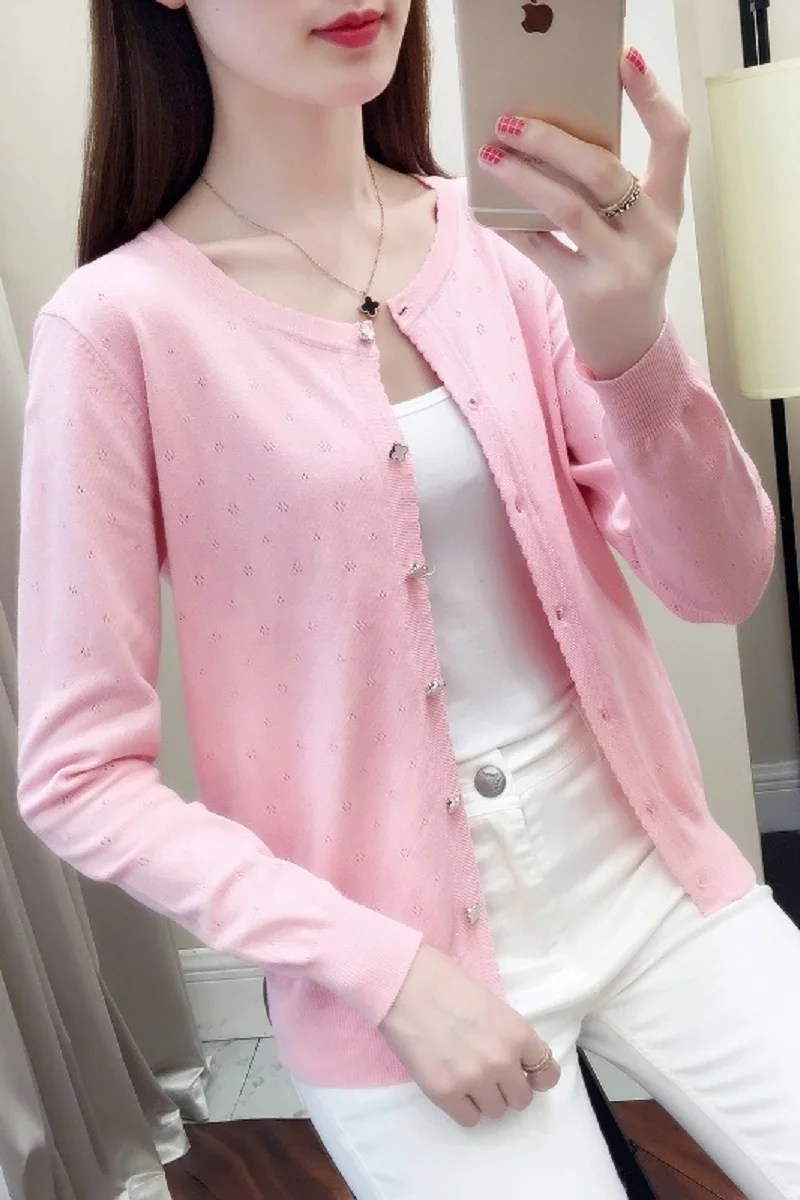 

Early autumn of new breathable sunscreen hollow thin cardigan knitted shawl short loose jacket blouse woman