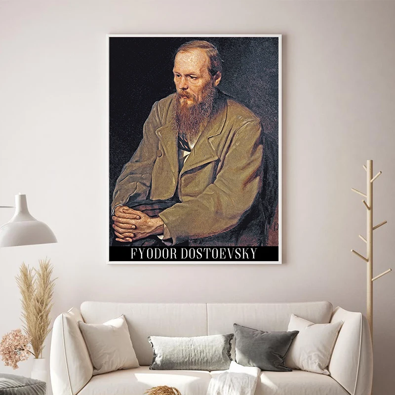 Russian Writer Fyodor Dostoyevski Portrait Oil Painting On Canvas Poster Vintage Art Print Study Wall Pictures Living Room Decor