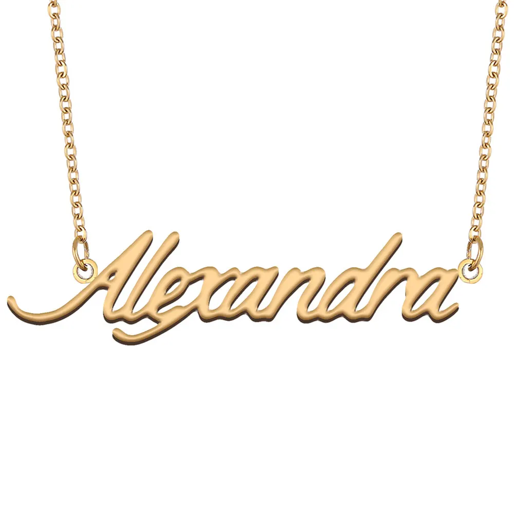 

Alexandra Name Necklace Personalized Women Stainless Steel Jewelry Gold color Nameplate Pendant Femme Mothers Girlfriend Gift