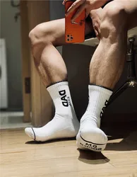 1pair Fashion White Unique Design Dad words Socks Sexy Gay Men Nylon Sports Long Tube Football Socks Comfortable