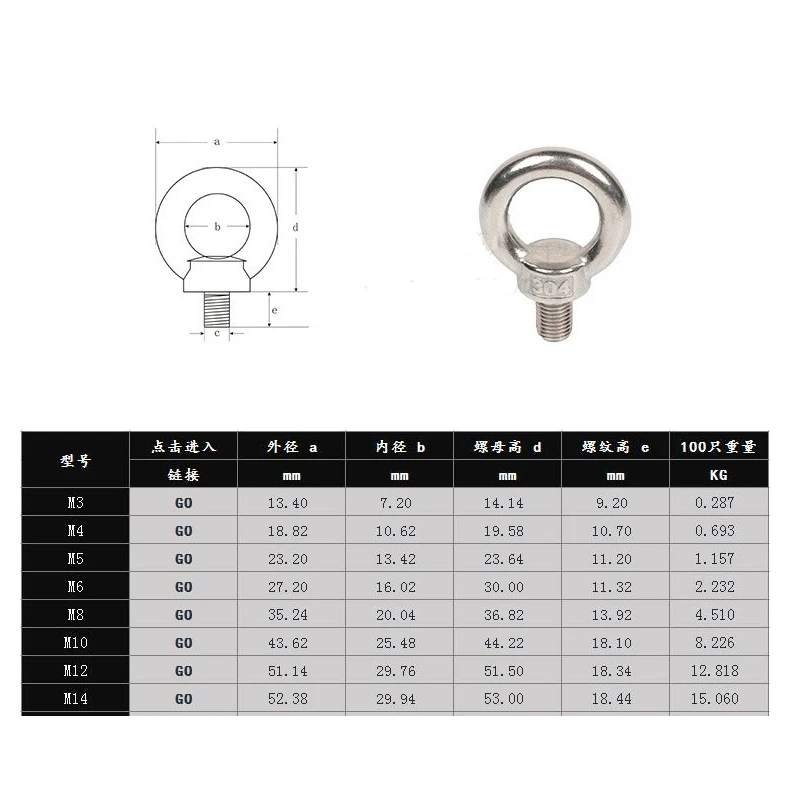 Lifting Eye Nuts/Screw Ring eyebolt Ring Hooking M3 M4 M5 M6 M8 M10 M12 304 Stainless steel