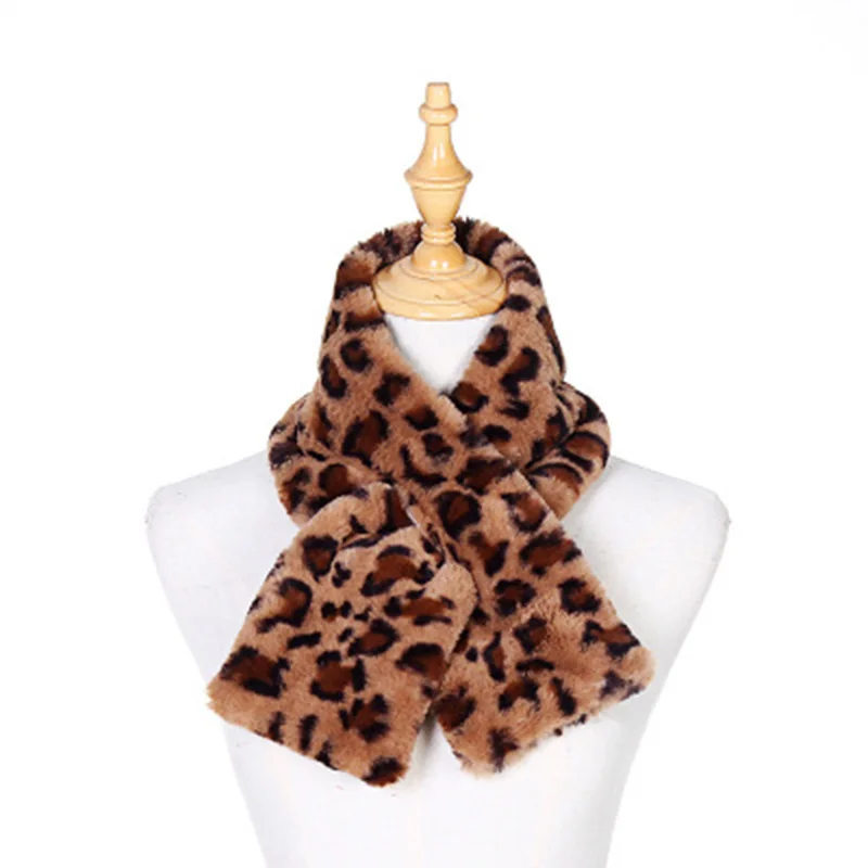 Winter Thicken Plush Leopard Scarf Female Faux Rabbit Fur Warm False Collar Animal Pattern Cross Neck Guard Warm Snood N37