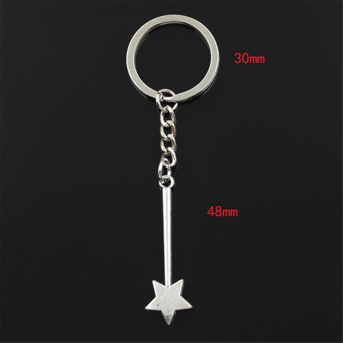 New Fashion Men 30mm Car Keychain DIY Metal Holder Chain Vintage Star Magic Wand 48x14mm Bronze Silver Color Pendant Gift