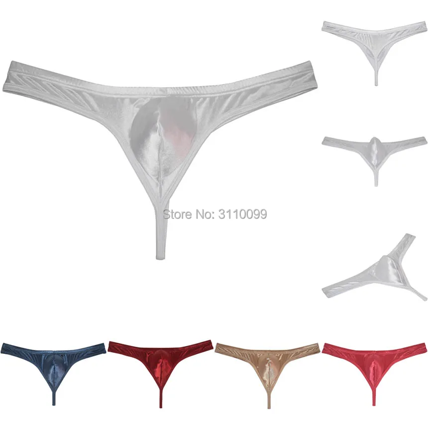 Men\'s Low Rise Contour Bulge Pouch Thong Underwear Shiny Bikini Jockstrap String Tangas