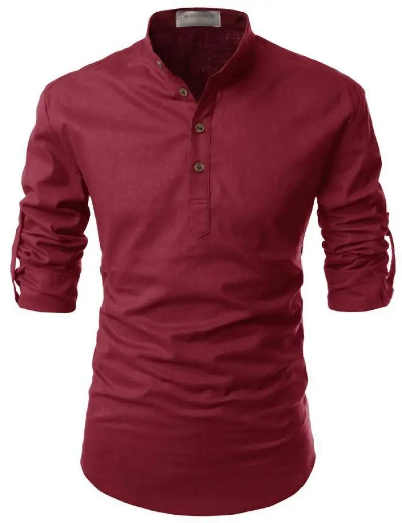 Men Henley Neck Long Sleeve Daily Look Linen Shirts