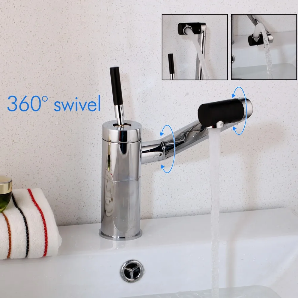 ZAPPO Bathroom Faucet 360 Swivel Arm Kitchen Chrome Finished  Hot Cold Water Mixer Single Lever Sink Faucets Deck Mounted