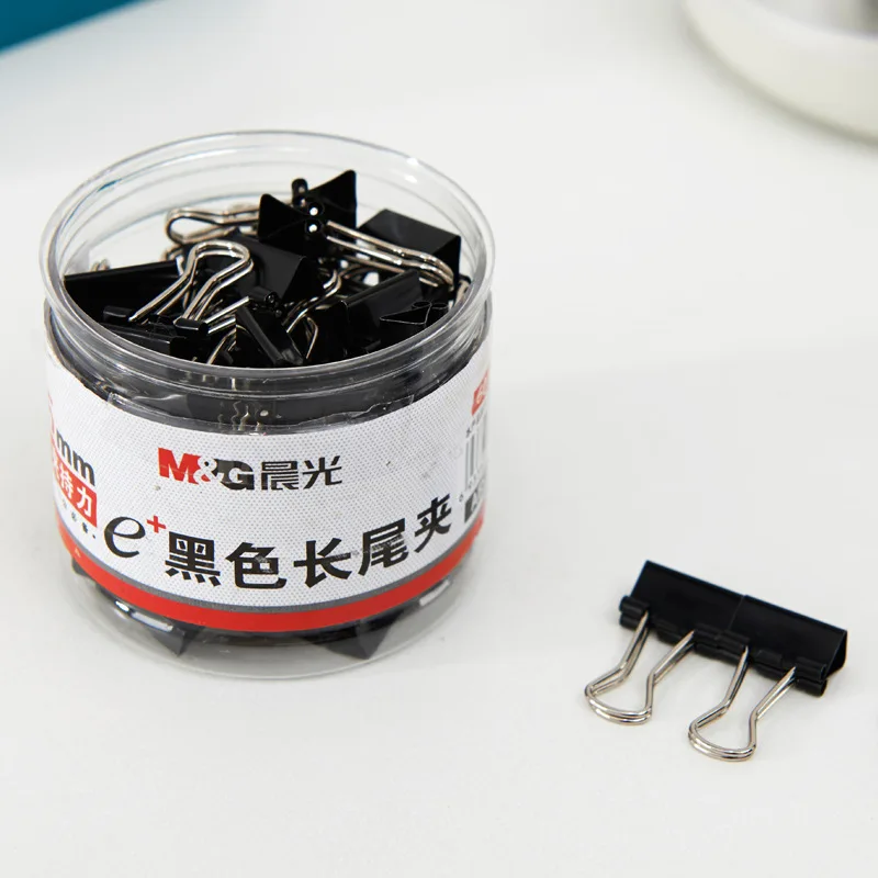 M&G 40pcs/Barrel Binder Clips Long Tail Clips Black Color Metal 19mm Small Size School Office Shop Stationary ABS92736