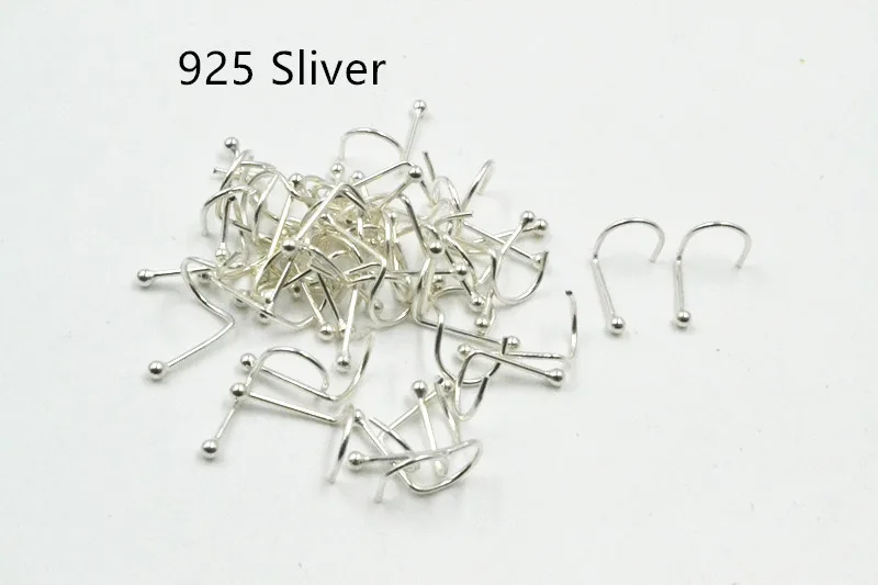 50pcs Nose Stud Screw  925 Sterling Sliver Ear Cartilage Ring Stud Nose Stud Curve Balls Simple Body Piercing Jewelry 20G